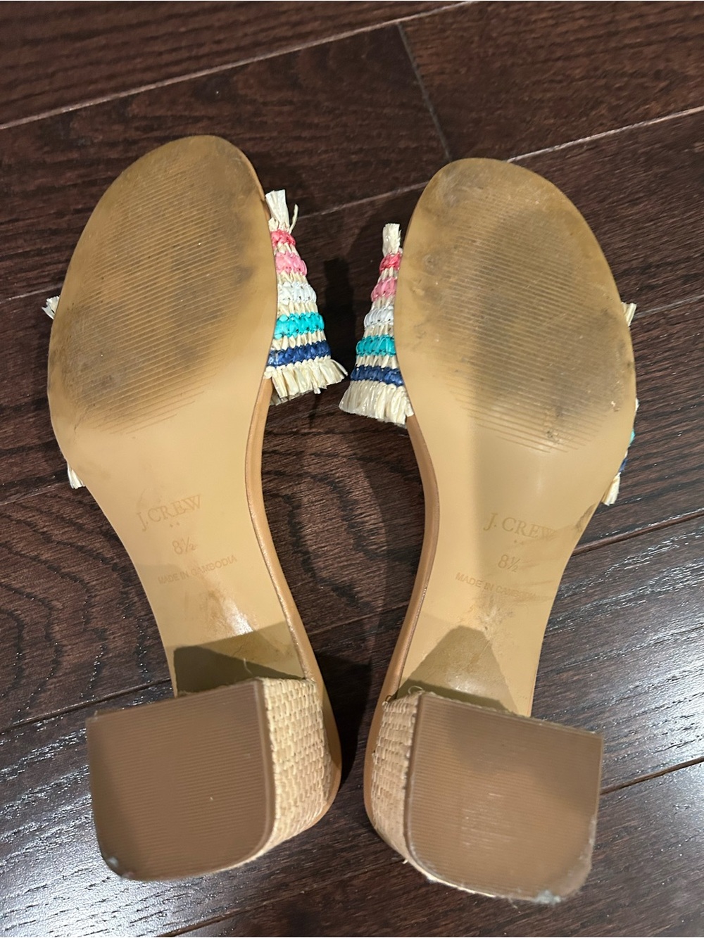 J. Crew Beige Raffia Slide Mules with Multicolor Stripe Accents - Picture 7 of 7